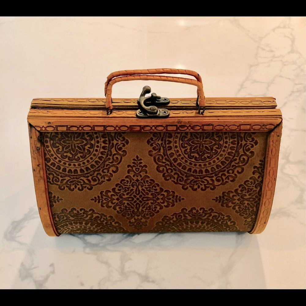 Wooden box purse.